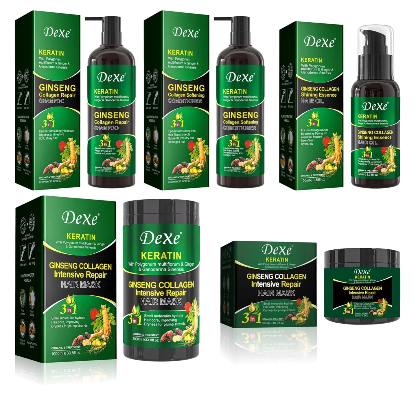 Dexe Keratin Ginseng Collagen Repair Hair Mask 500ml