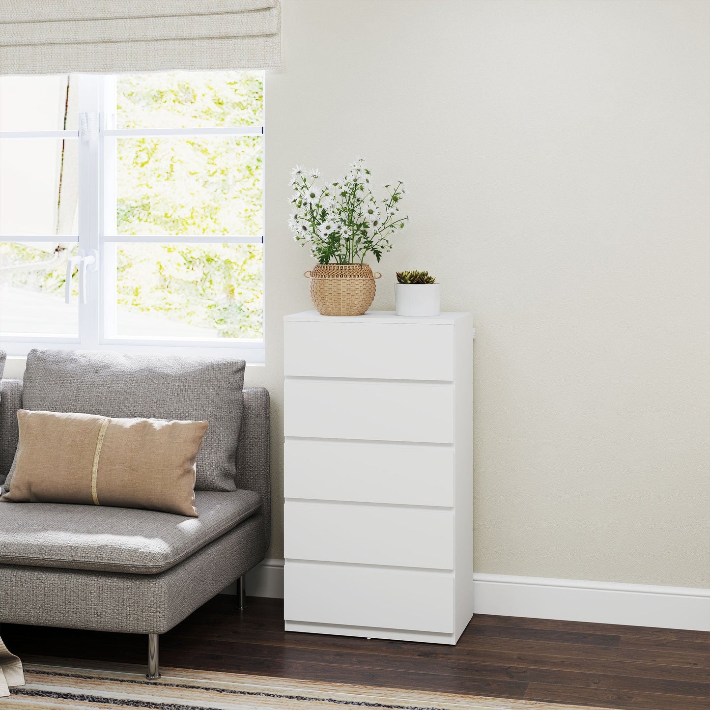 HOMCOM Bedroom Chest of Drawers, 5 Drawers Dresser, Drawer Unit, White