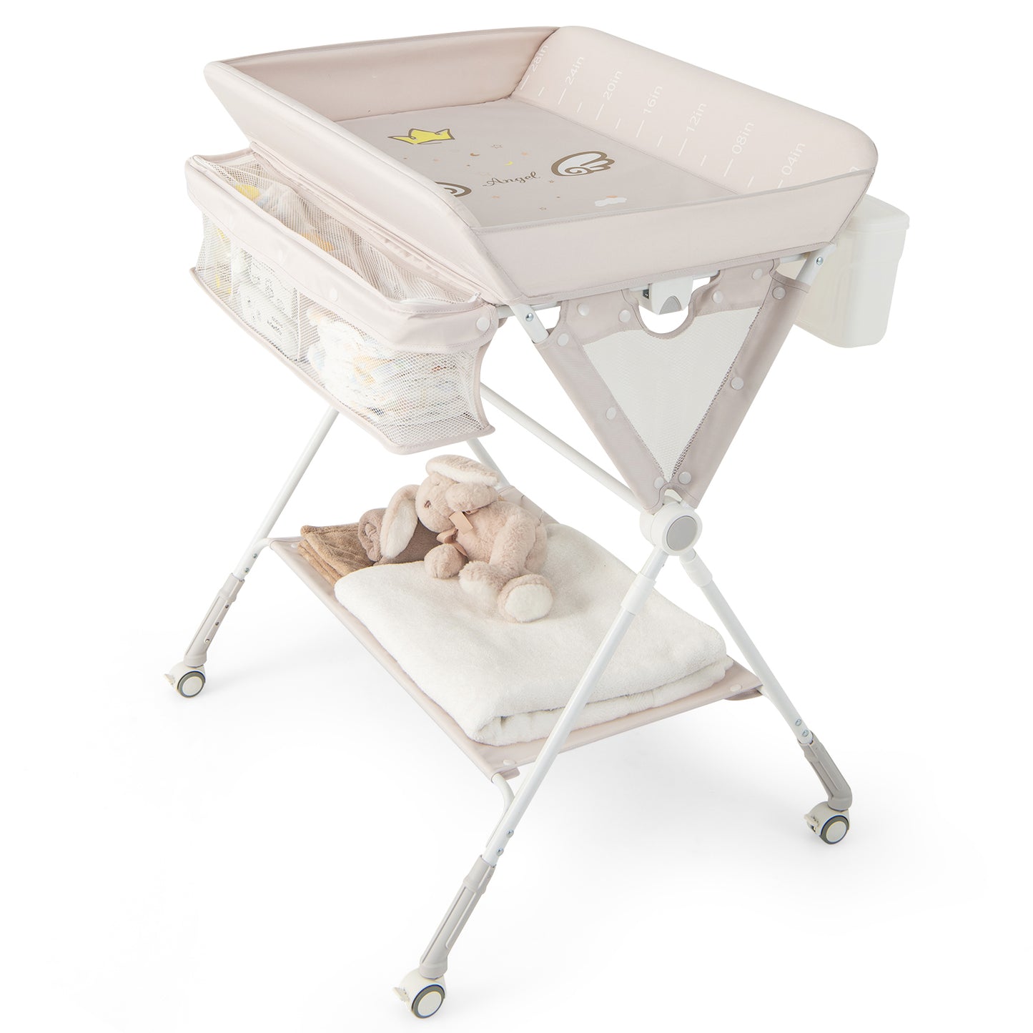 Diaper Changing Station with 3 Position Adjustable Level and 4 Universal Wheels-Grey