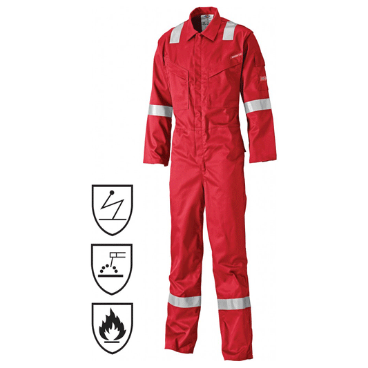 Dickies FR5404 Pyrovatex Antistatic Flame Retardant Coverall Red 46" Chest, 34" Leg