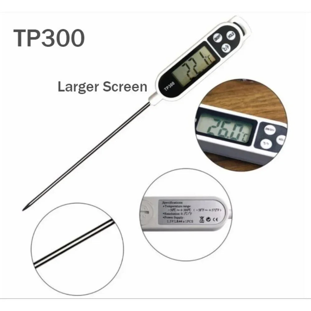 Digital Food Thermometer with Probe - Kitchen Cooking, Meat, BBQ, Electronic Temperature Tool