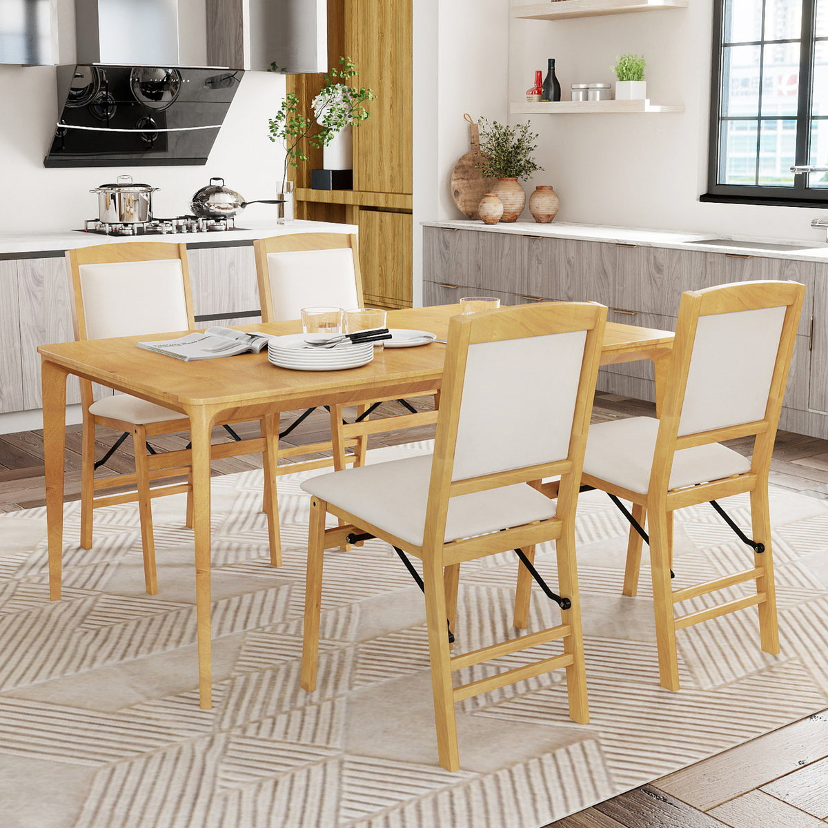 Dining Chair Set of 4 with Padded Seat and Soft Backrest-Beige