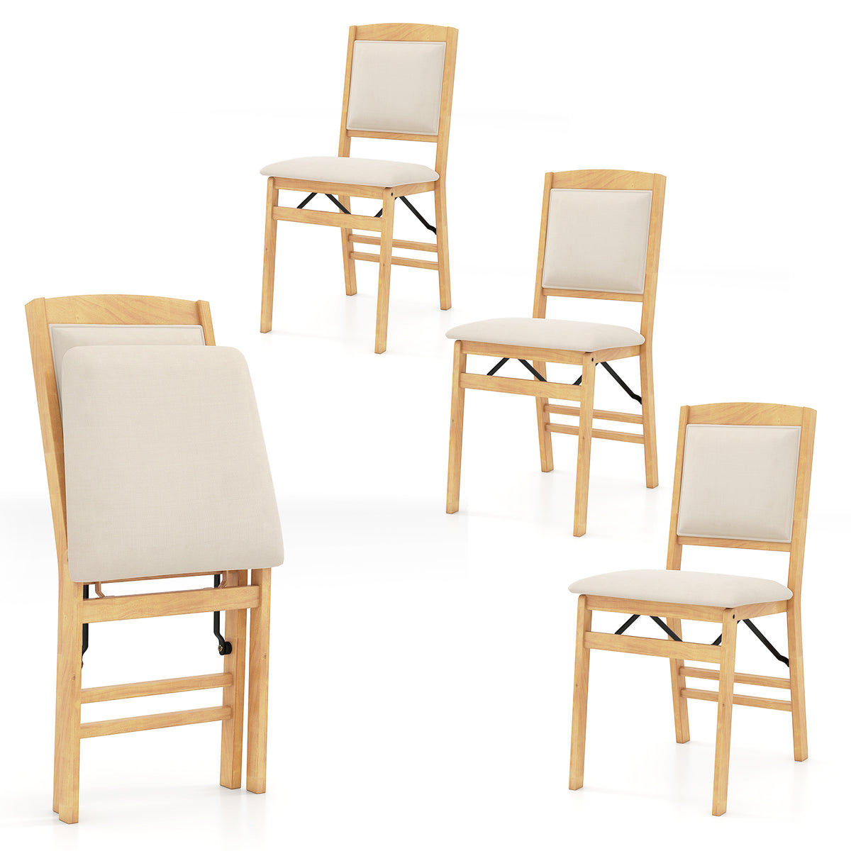 Dining Chair Set of 4 with Padded Seat and Soft Backrest-Beige