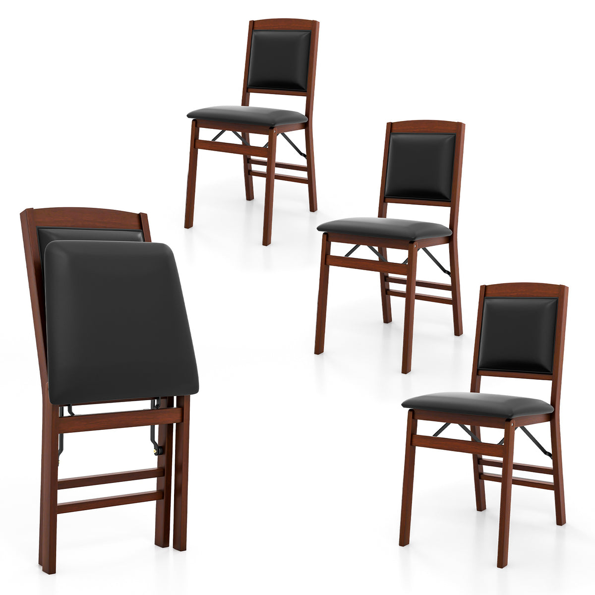 Dining Chair Set of 4 with Padded Seat and Soft Backrest-Beige