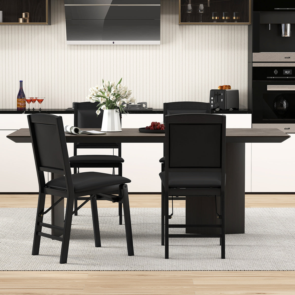 Dining Chair Set of 4 with Padded Seat and Soft Backrest-Beige