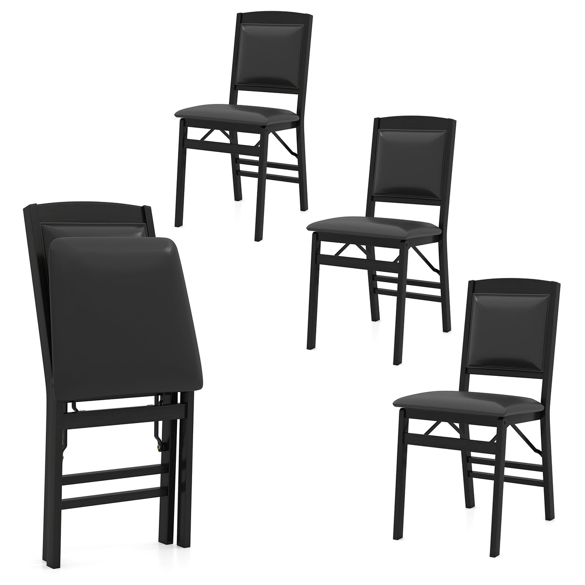 Dining Chair Set of 4 with Padded Seat and Soft Backrest-Beige