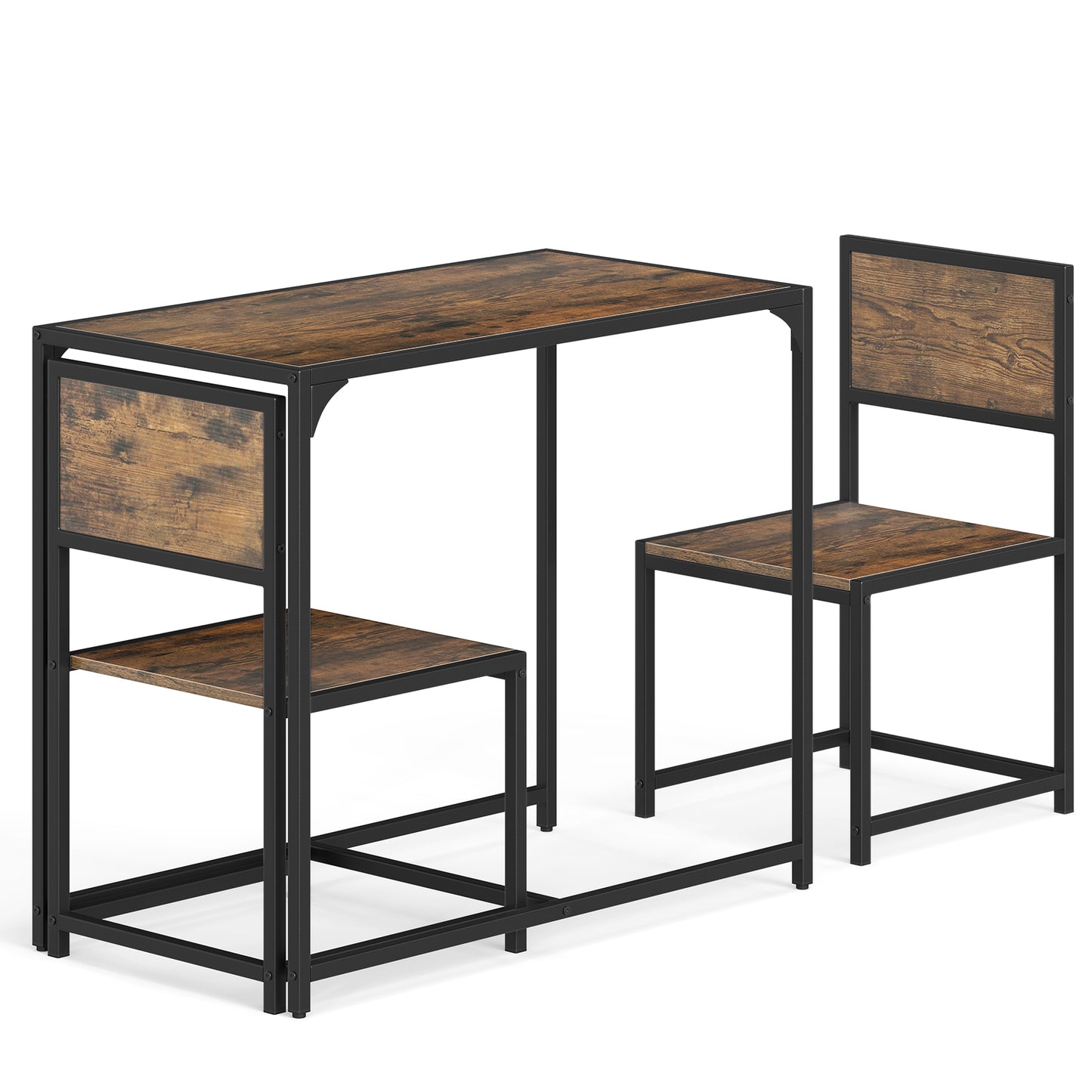 3 Piece Dining Table Set with Metal Frame and Low Back-Grey