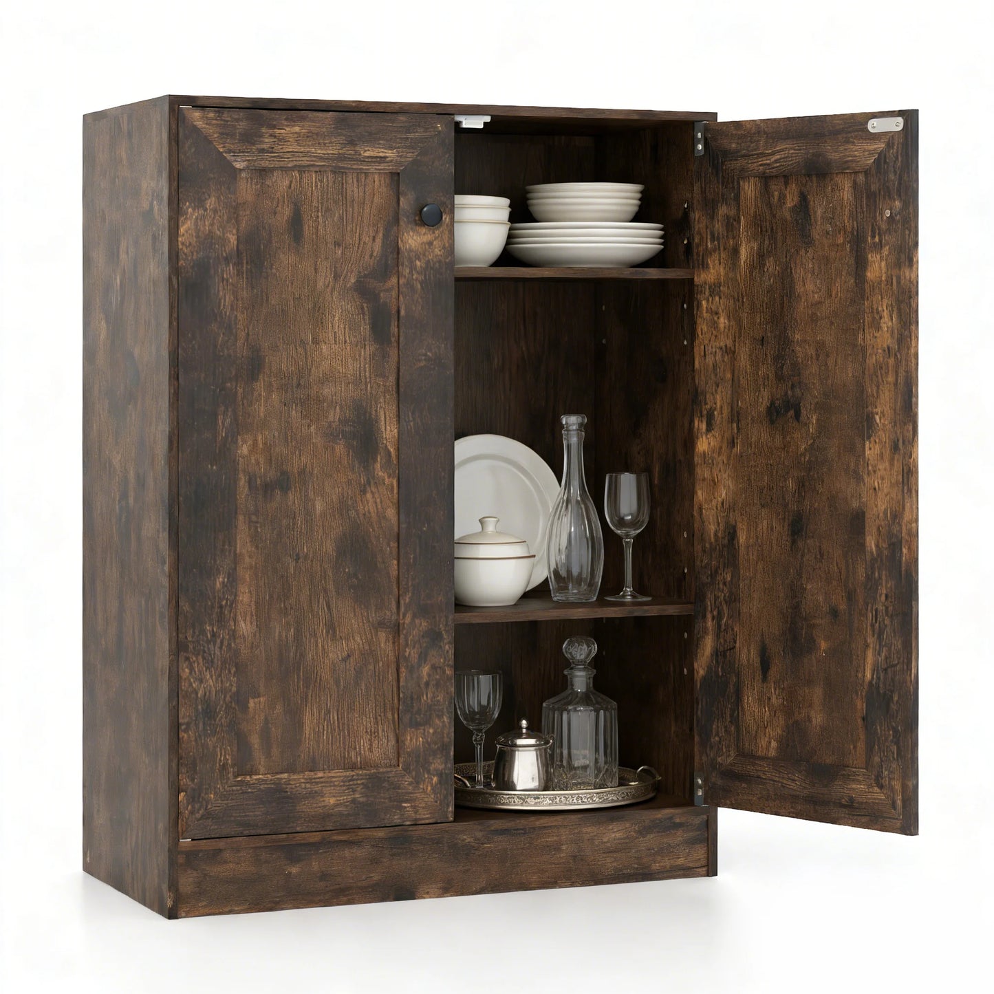 Double Door Storage Cabinet Wooden Sideboard Freestanding Kitchen Cupboard with Doors-Rustic Brown