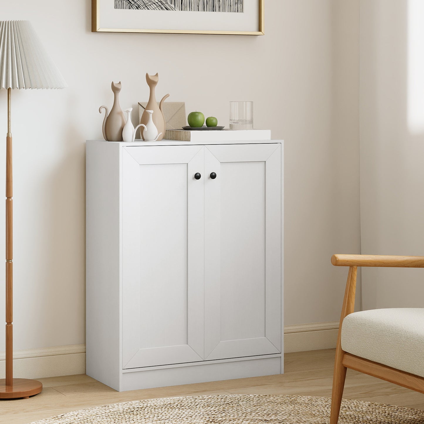 Double Door Storage Cabinet Wooden Sideboard Freestanding Kitchen Cupboard with Doors-Rustic Brown