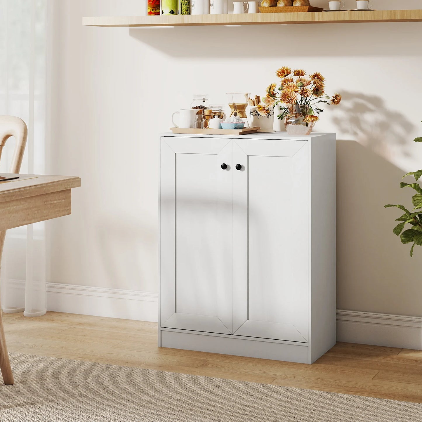 Double Door Storage Cabinet Wooden Sideboard Freestanding Kitchen Cupboard with Doors-Rustic Brown