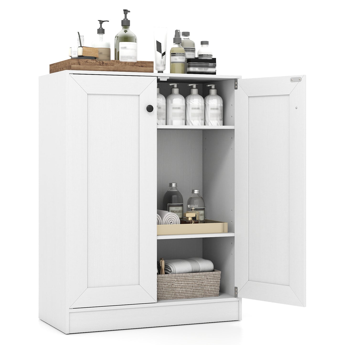 Double Door Storage Cabinet Wooden Sideboard Freestanding Kitchen Cupboard with Doors-Rustic Brown