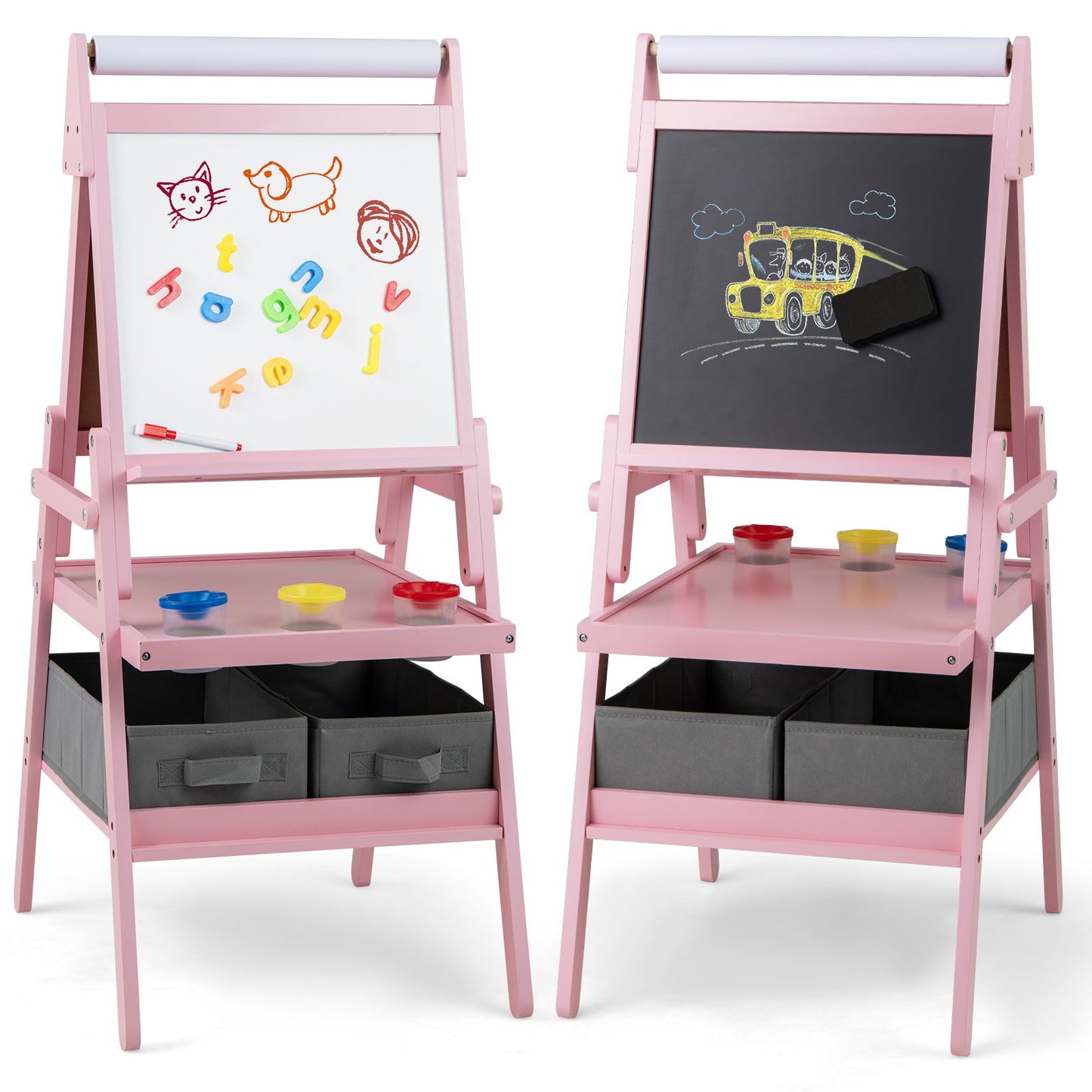 Double-sided Kids Easel with Magnetic Whiteboard and Chalkboard-Dark Green