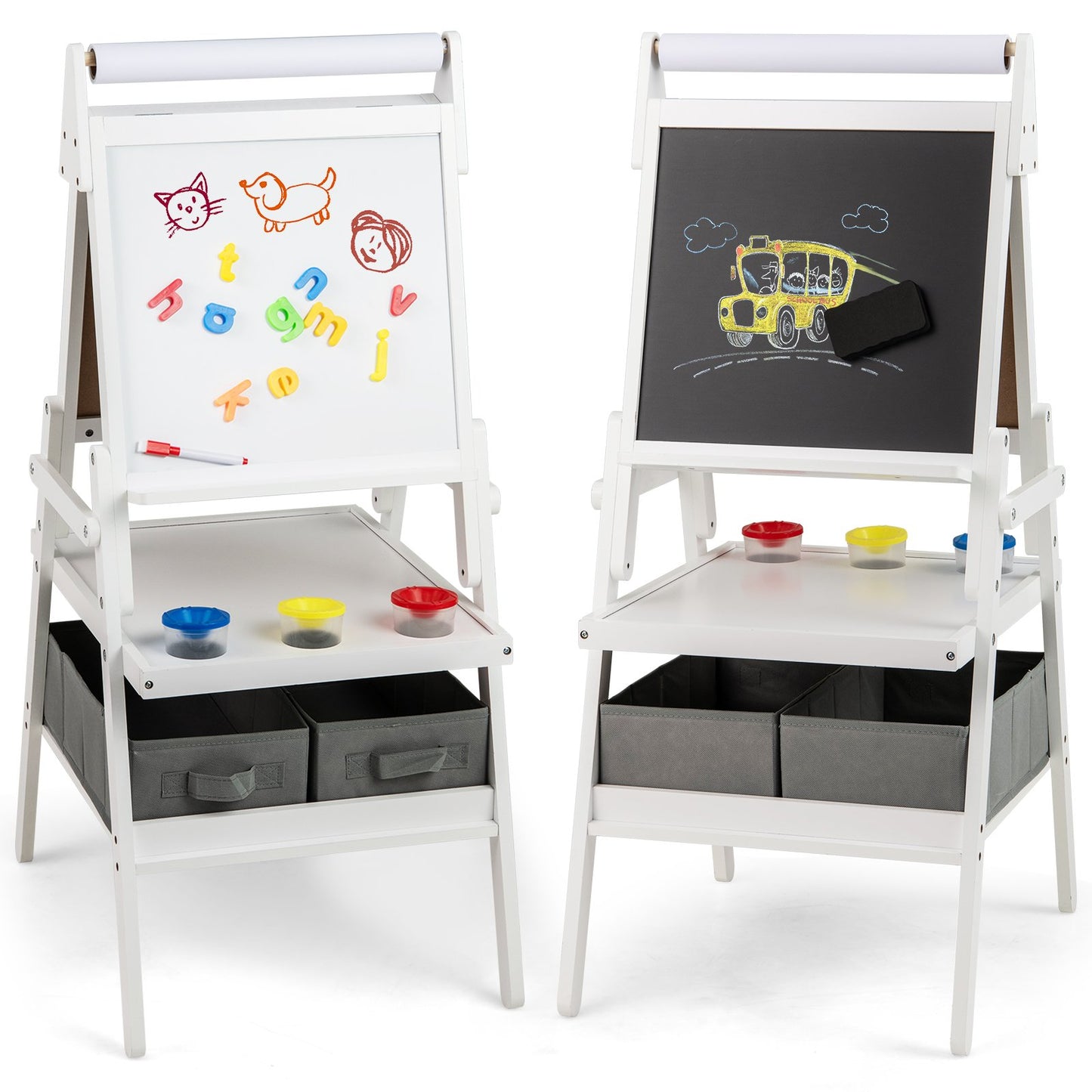 Double-sided Kids Easel with Magnetic Whiteboard and Chalkboard-Dark Green