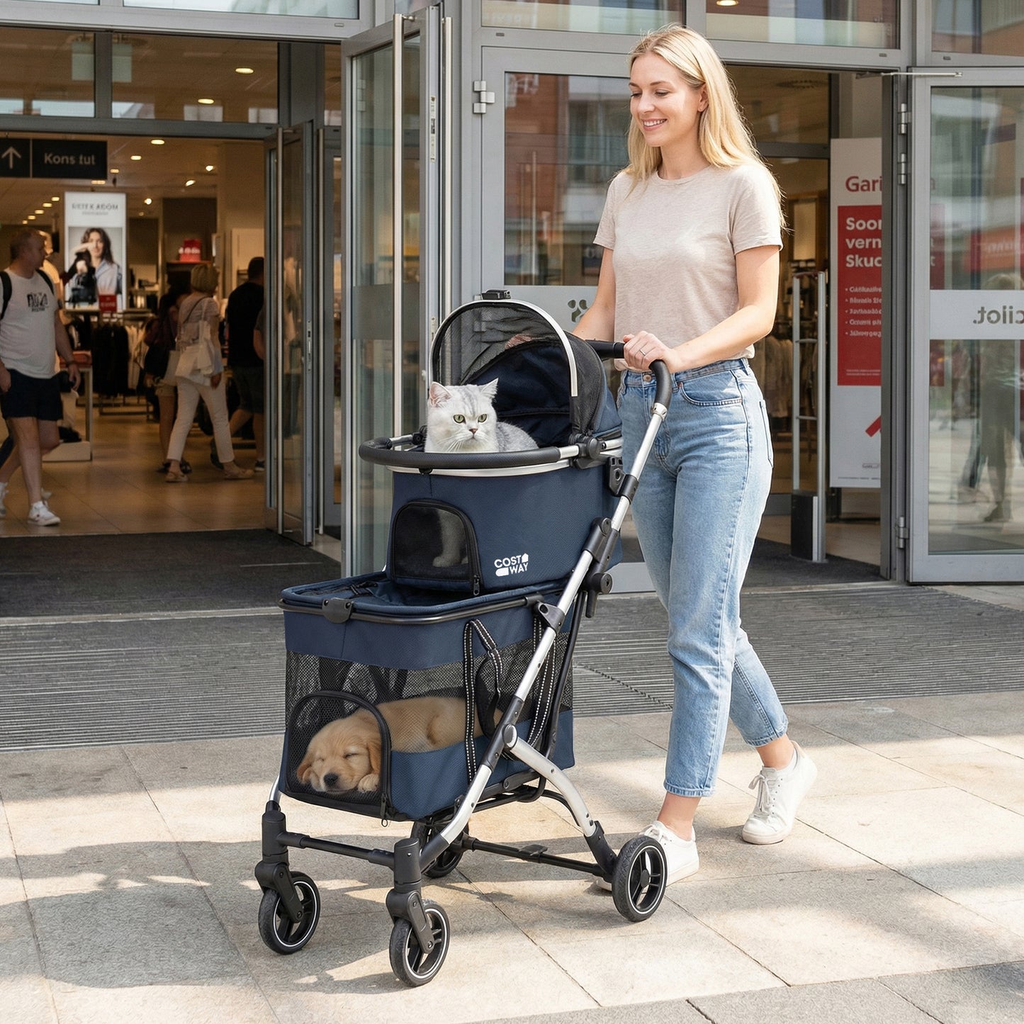 Double Pet Stroller with 2 Detachable Carriers 4-in-1 Foldable Dog Jogger Car Seat-Black