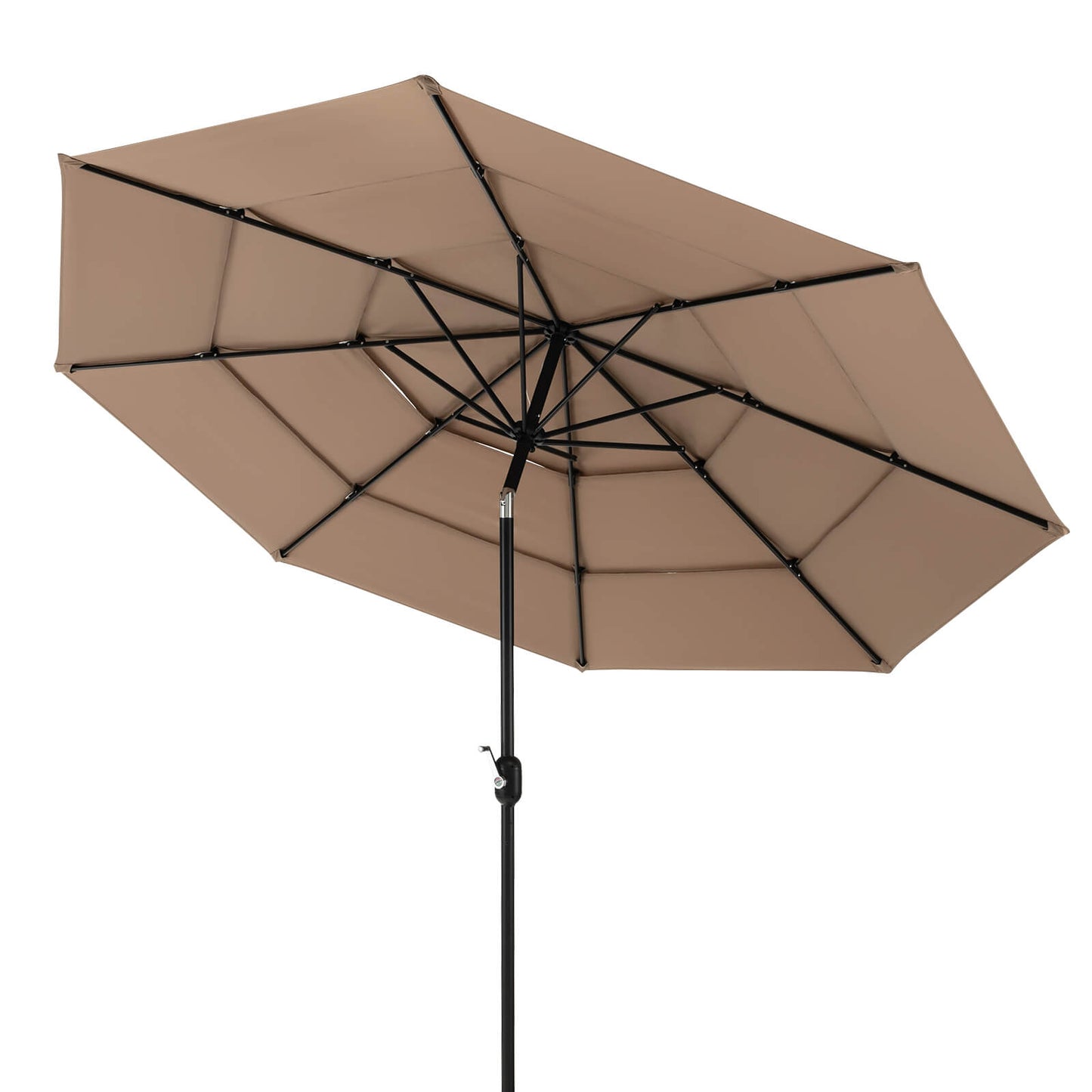 3 Meter Double Vented Outdoor Umbrella with Push Button Tilt and Manual Crank-Beige