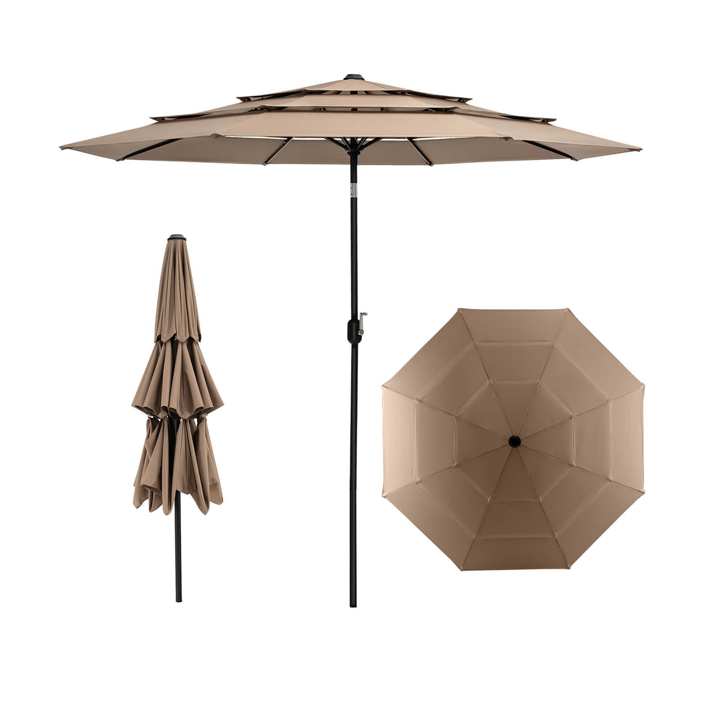 3 Meter Double Vented Outdoor Umbrella with Push Button Tilt and Manual Crank-Beige