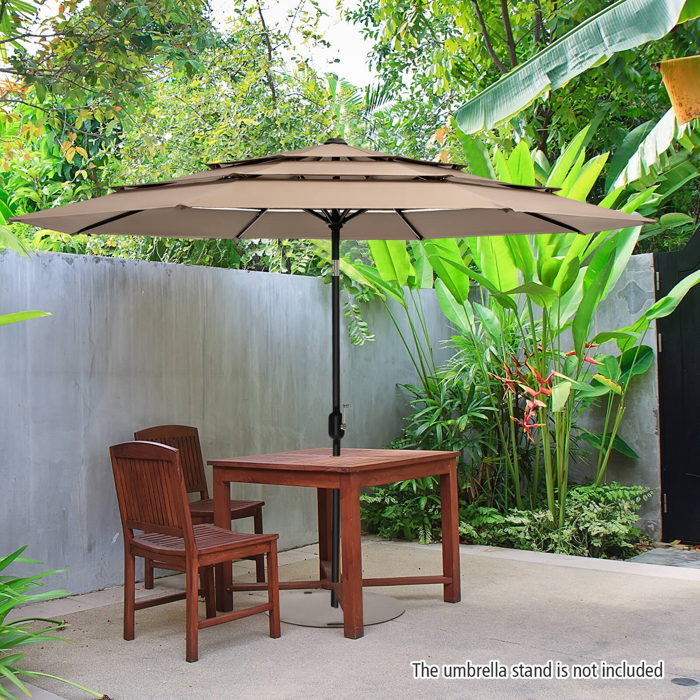 3 Meter Double Vented Outdoor Umbrella with Push Button Tilt and Manual Crank-Beige