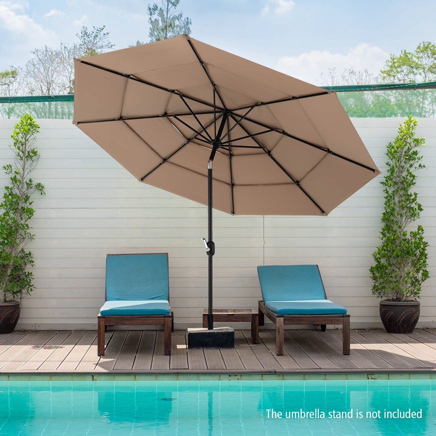 3 Meter Double Vented Outdoor Umbrella with Push Button Tilt and Manual Crank-Beige