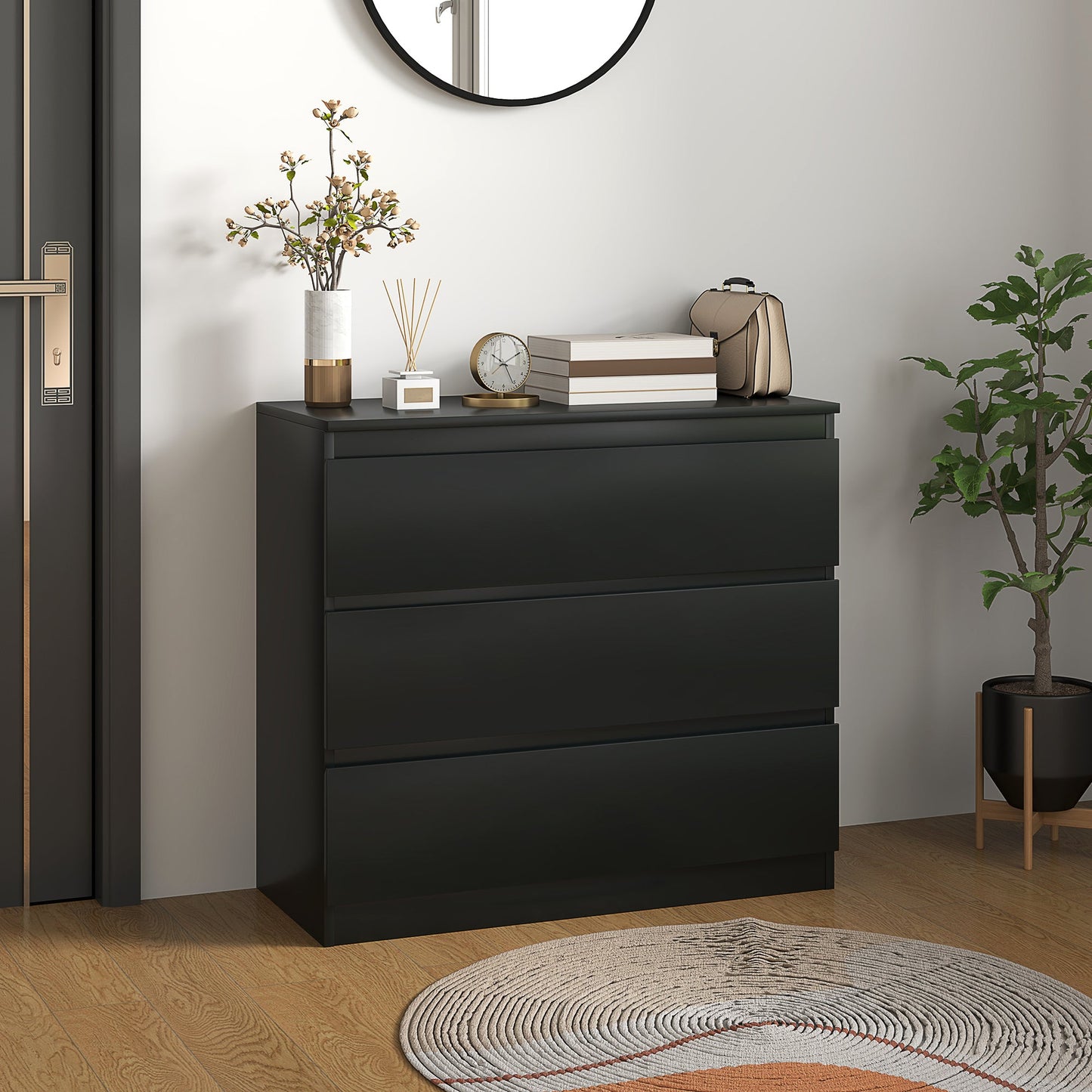 HOMCOM Chest of Drawers, 3 Drawer Storage Cabinet Unit for Bedroom, Black