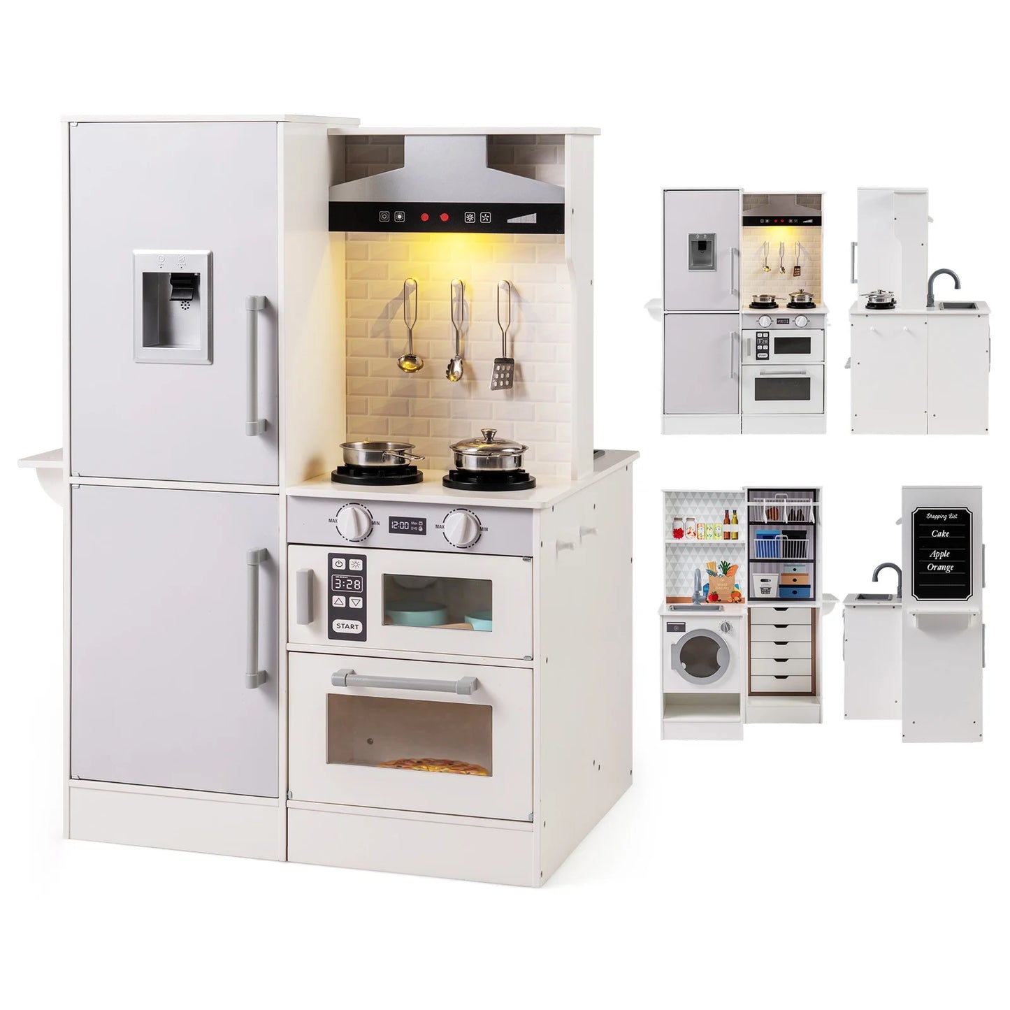 Dual-Sided Kids Play Kitchen with Water Dispenser and Range Hood for 3+ Years Old-Pink