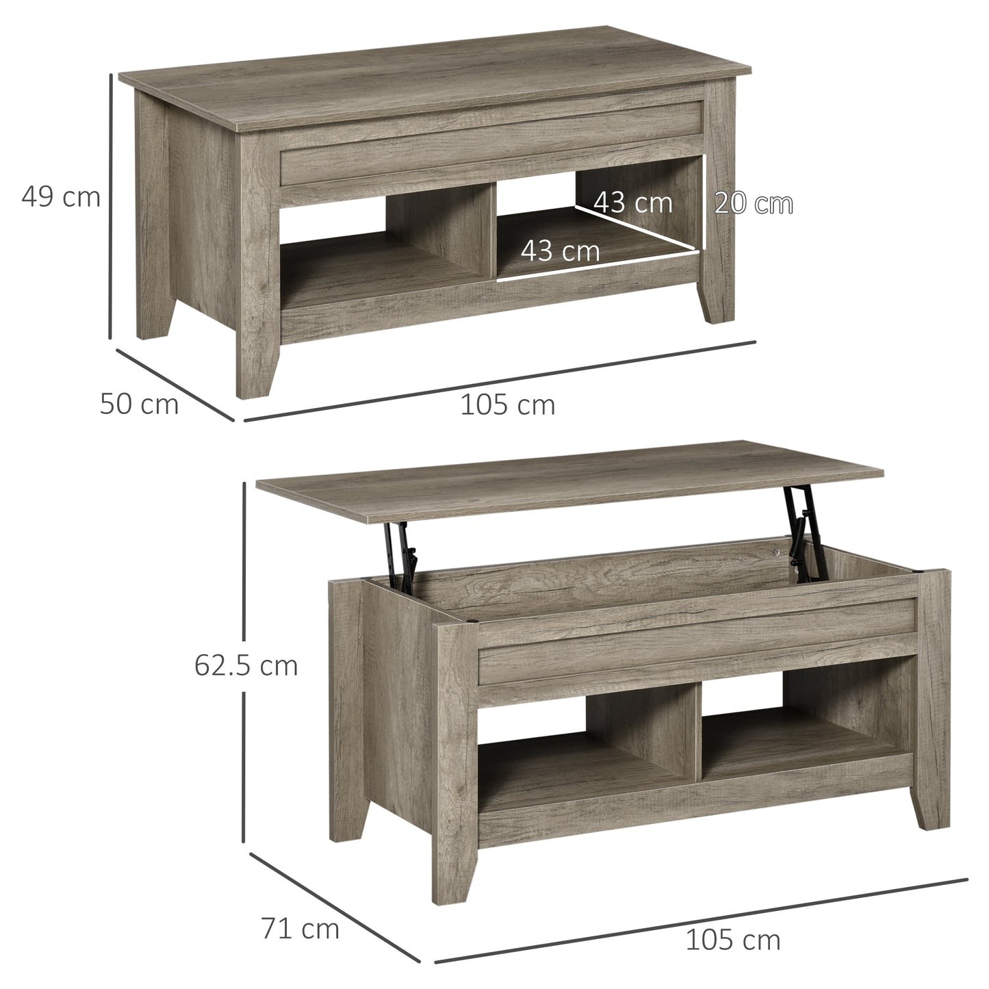 HOMCOM Lift Top Coffee Table with Hidden Storage Compartment, Lift Tabletop Pop-Up Center Table for Living Room