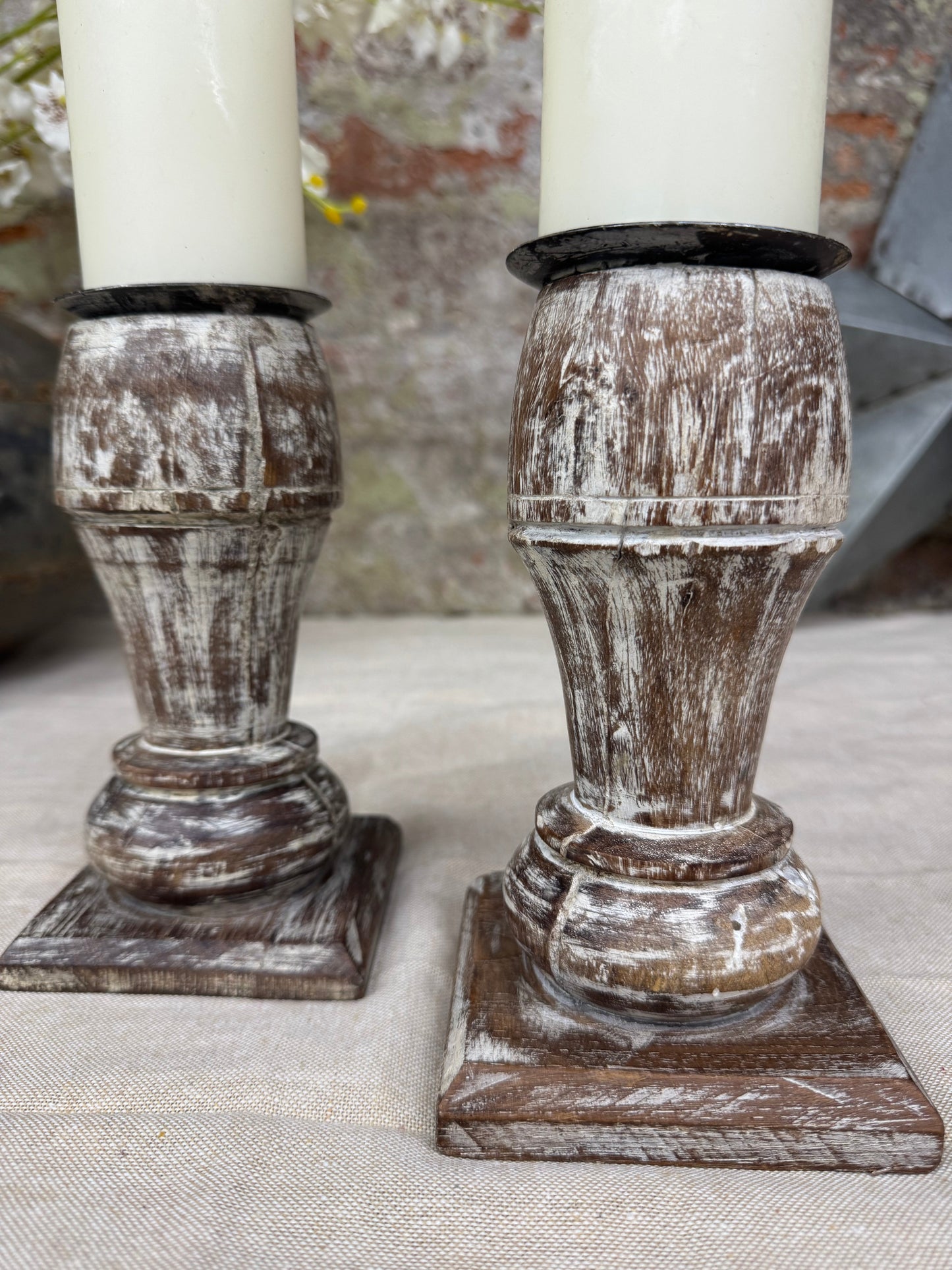 Pair Of Rustic Wooden Candle Holders / Large Church Candle Candlesticks /