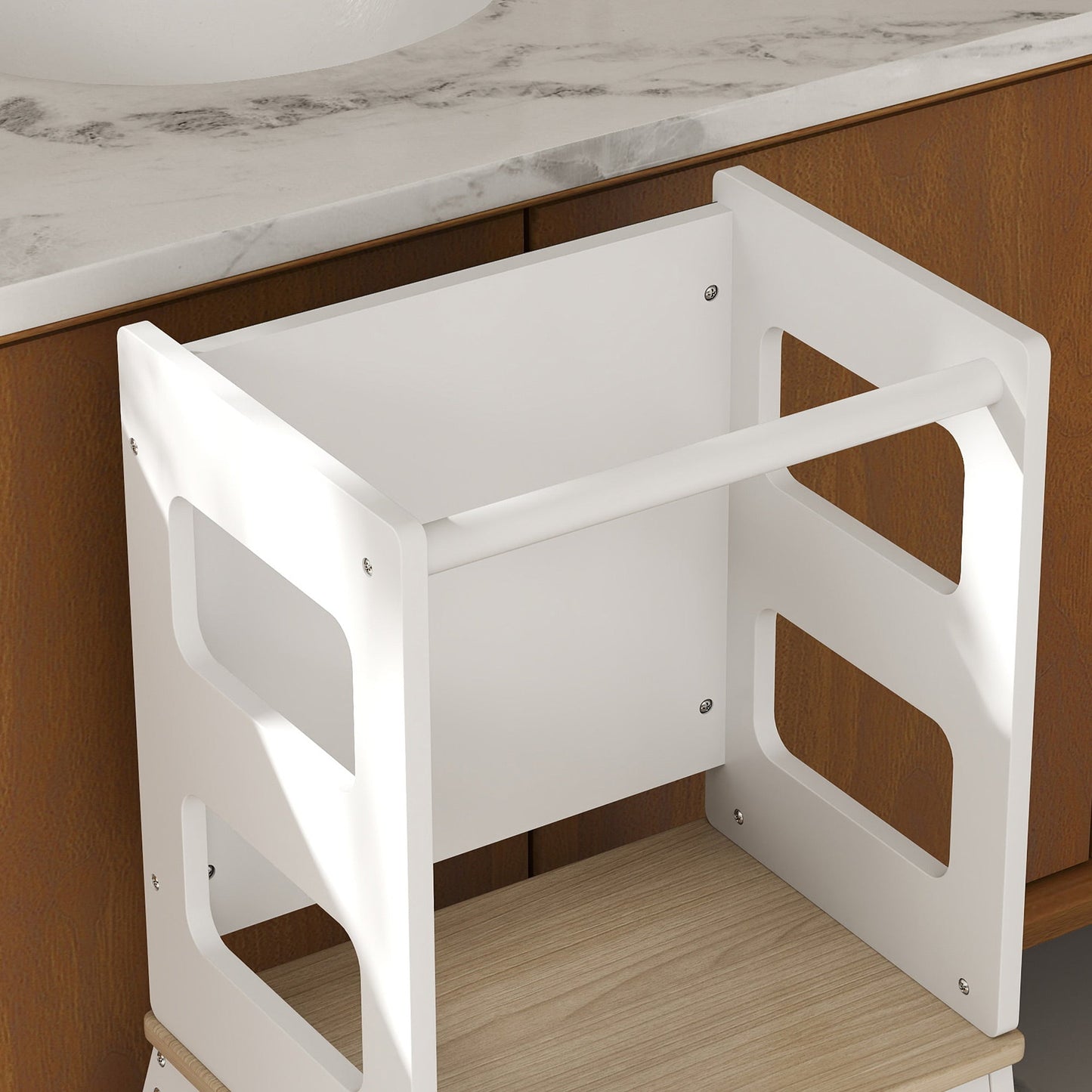 AIYAPLAY 2 in 1 Toddler Tower w/ Chalkboard, Safety Rail, for Kitchen, Sink