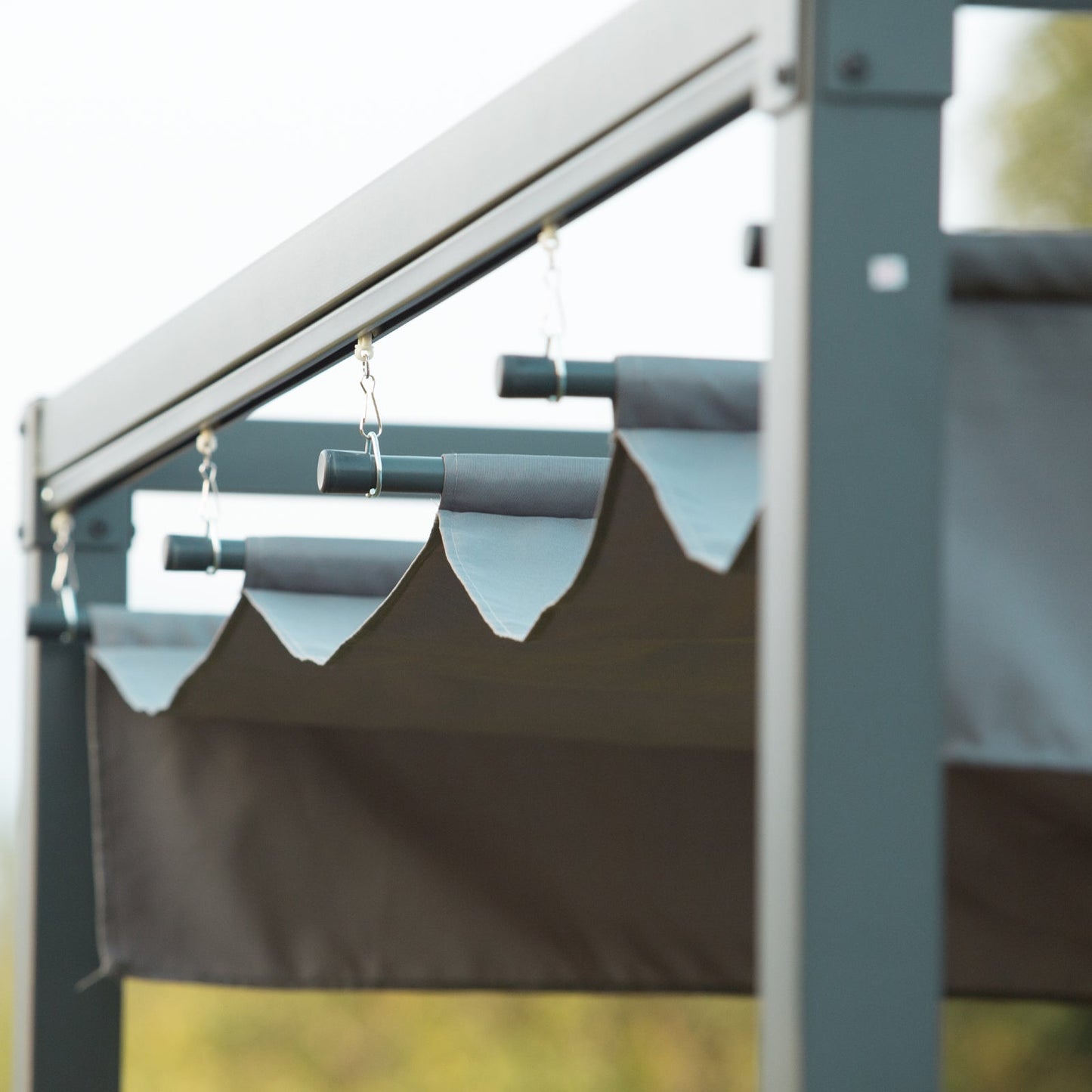 Metal Pergola Gazebo Patio Sun Shelter Grape Tent Retractable Canopy Grey