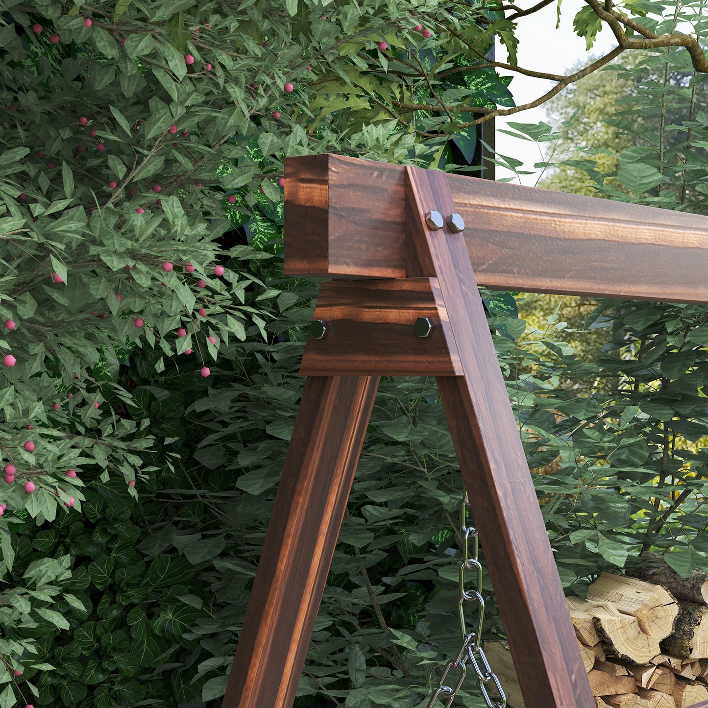 Outsunny 3 Seater Wooden Garden Swing Chair with Side Tables