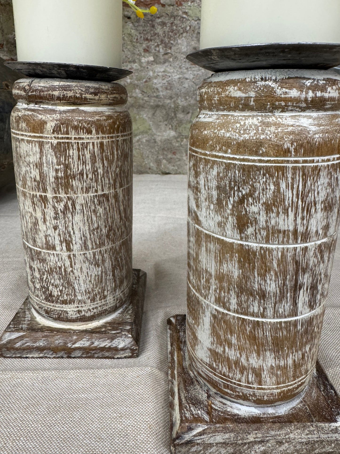 Pair Of Rustic Wooden Candle Holders / Large Church Candle Candlesticks /