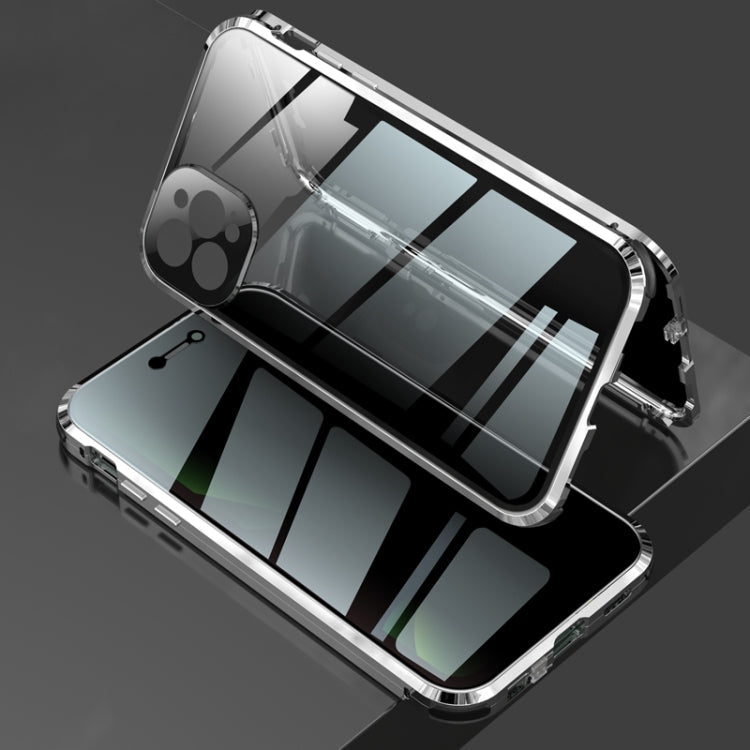 Four-corner Shockproof Anti-peeping Magnetic Metal Frame Double-sided Tempered Glass Case, For iPhone 11 Pro Max, For iPhone 12, For iPhone 11 Pro, For iPhone 12 Pro, For iPhone 12 Pro Max