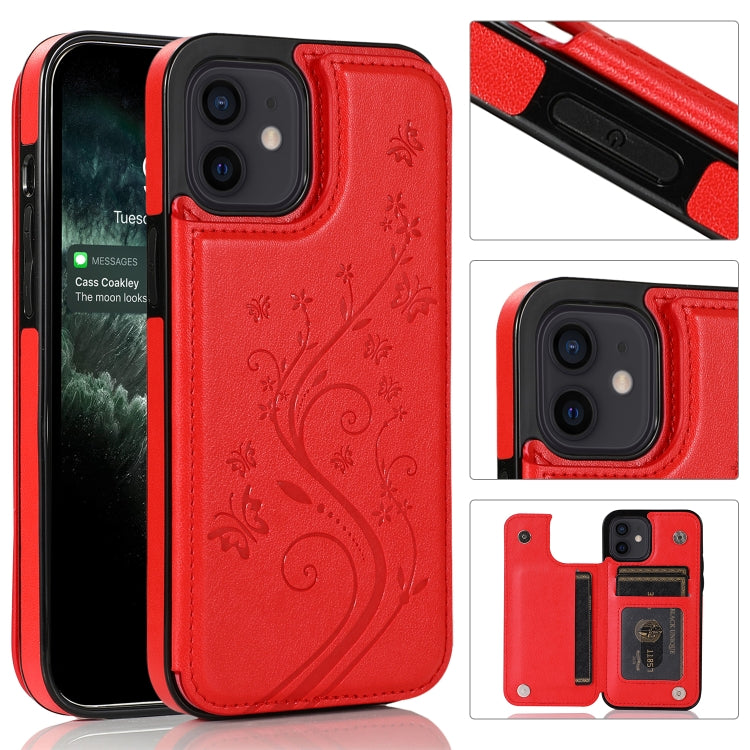 Butterflies Flowers Double Buckle PU + TPU Protective Case with Holder & Card Slots & Photo Frame, For iPhone 12 mini, For iPhone 12 / 12 Pro