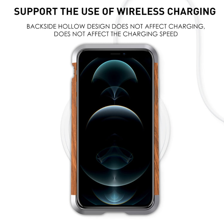 R-JUST Metal + Wood Frame Protective Case, For iPhone 12 / 12 Pro