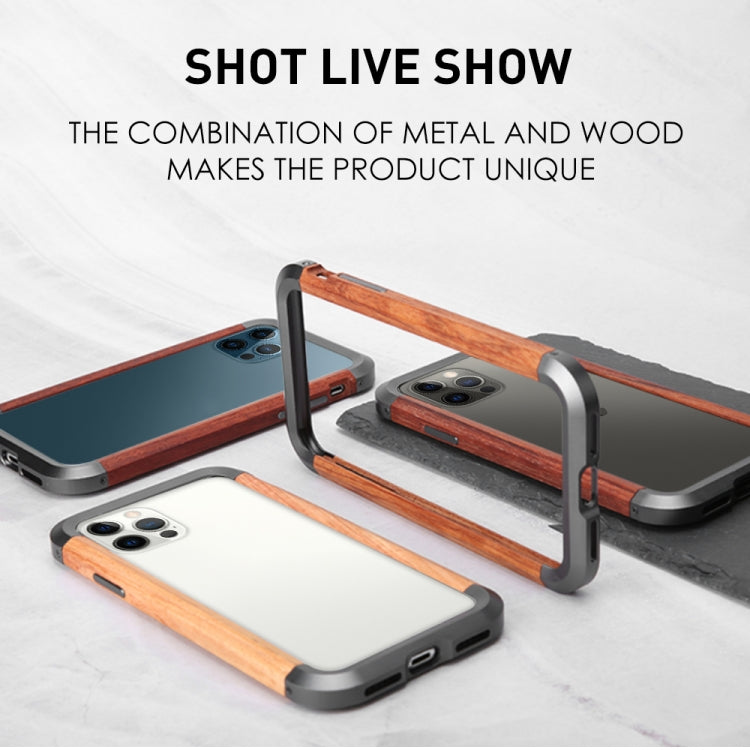 R-JUST Metal + Wood Frame Protective Case, For iPhone 12 / 12 Pro