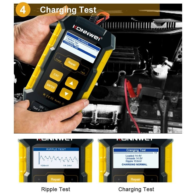 KONNWEI KW510 3 in 1 Car Battery Tester / Charger / Repairer, Support 8 Languages, KW510(EU Plug), KW510(US Plug)