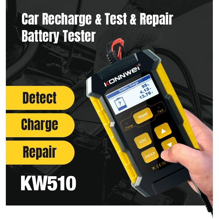 KONNWEI KW510 3 in 1 Car Battery Tester / Charger / Repairer, Support 8 Languages, KW510(EU Plug), KW510(US Plug)