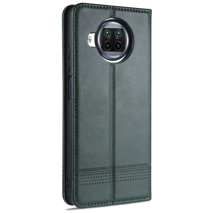 For Xiaomi Mi 10T Lite 5G AZNS Magnetic Calf Texture Horizontal Flip Leather Case with Card Slots & Holder & Wallet(Drak Green)
