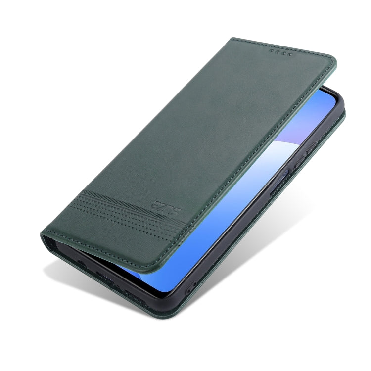 For Xiaomi Mi 10T Lite 5G AZNS Magnetic Calf Texture Horizontal Flip Leather Case with Card Slots & Holder & Wallet(Drak Green)