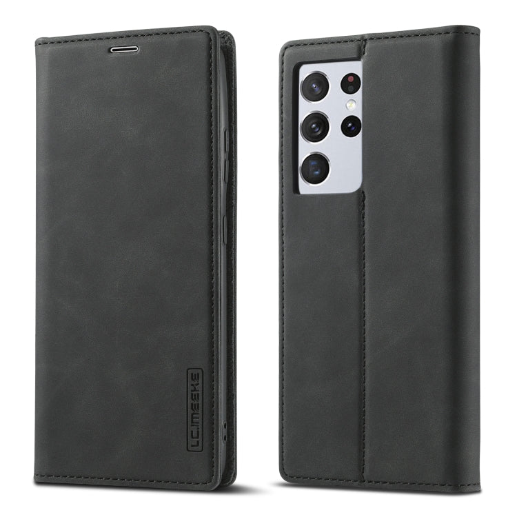For Samsung Galaxy S21 Ultra 5G LC.IMEEKE Strong Magnetism Ultra-thin Horizontal Flip Matte TPU + PU Leather Case with Holder & Card Slots & Wallet(Black)