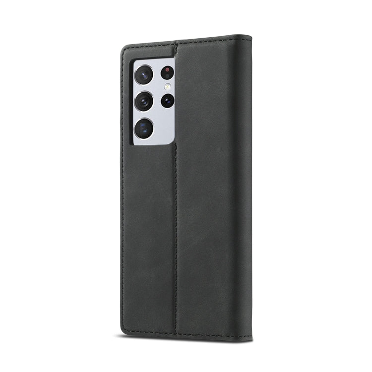 For Samsung Galaxy S21 Ultra 5G LC.IMEEKE Strong Magnetism Ultra-thin Horizontal Flip Matte TPU + PU Leather Case with Holder & Card Slots & Wallet(Black)