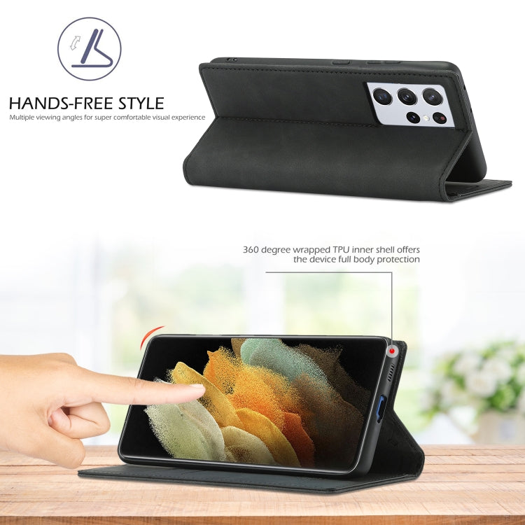 For Samsung Galaxy S21 Ultra 5G LC.IMEEKE Strong Magnetism Ultra-thin Horizontal Flip Matte TPU + PU Leather Case with Holder & Card Slots & Wallet(Black)