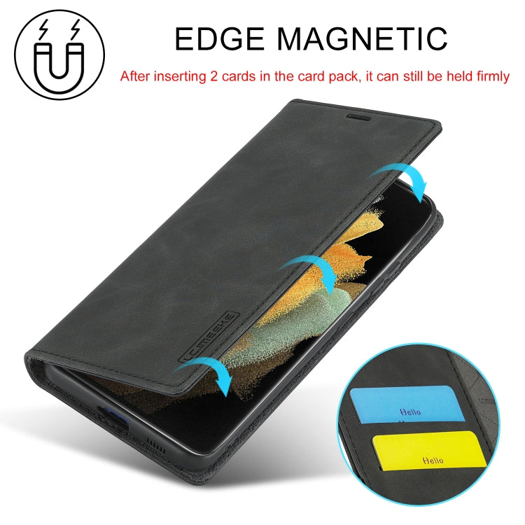 For Samsung Galaxy S21 Ultra 5G LC.IMEEKE Strong Magnetism Ultra-thin Horizontal Flip Matte TPU + PU Leather Case with Holder & Card Slots & Wallet(Black)