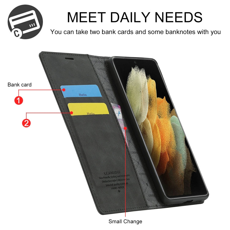 For Samsung Galaxy S21 Ultra 5G LC.IMEEKE Strong Magnetism Ultra-thin Horizontal Flip Matte TPU + PU Leather Case with Holder & Card Slots & Wallet(Black)