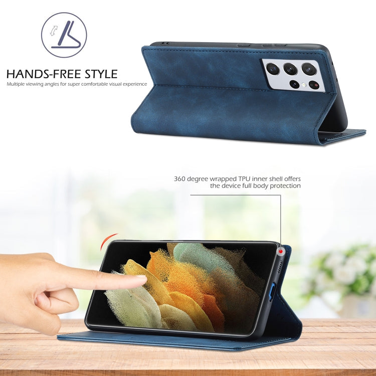 For Samsung Galaxy S21 Ultra 5G LC.IMEEKE Strong Magnetism Ultra-thin Horizontal Flip Matte TPU + PU Leather Case with Holder & Card Slots & Wallet(Blue)