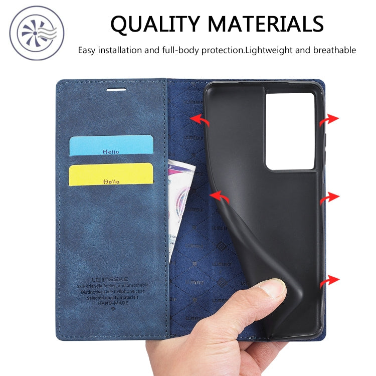 For Samsung Galaxy S21 Ultra 5G LC.IMEEKE Strong Magnetism Ultra-thin Horizontal Flip Matte TPU + PU Leather Case with Holder & Card Slots & Wallet(Blue)