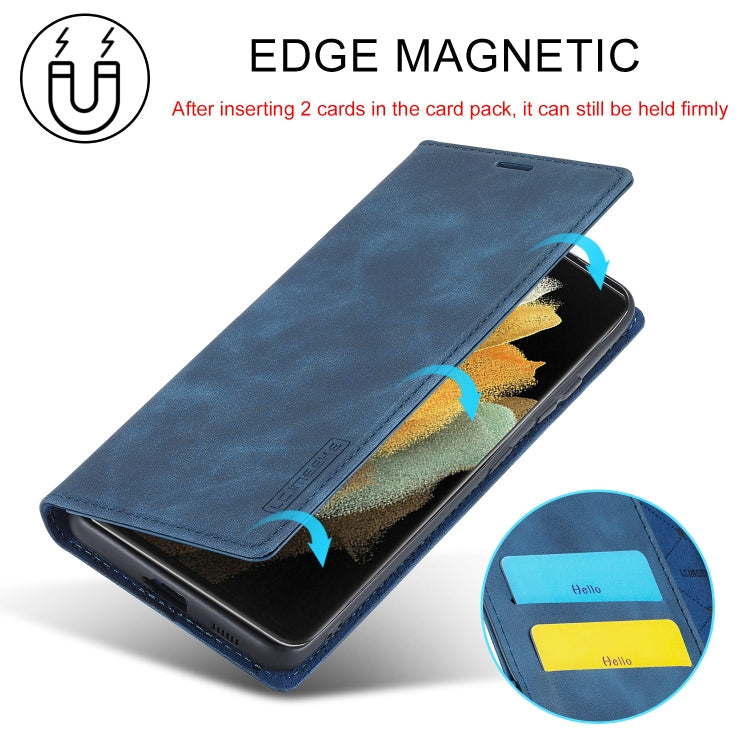 For Samsung Galaxy S21 Ultra 5G LC.IMEEKE Strong Magnetism Ultra-thin Horizontal Flip Matte TPU + PU Leather Case with Holder & Card Slots & Wallet(Blue)