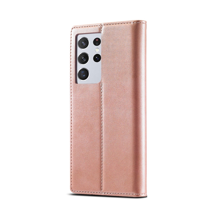 For Samsung Galaxy S21 Ultra 5G LC.IMEEKE Strong Magnetism Ultra-thin Horizontal Flip Matte TPU + PU Leather Case with Holder & Card Slots & Wallet(Rose Gold)