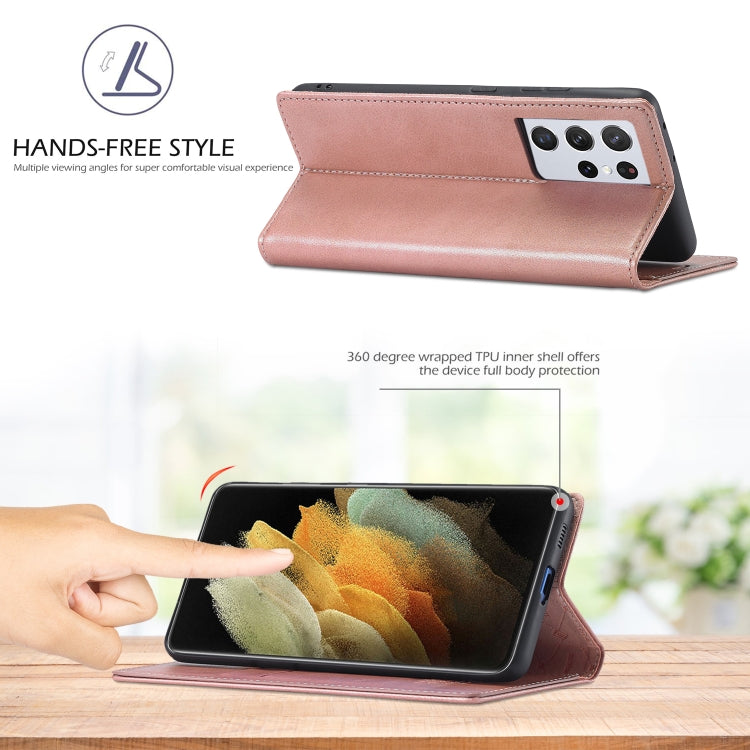 For Samsung Galaxy S21 Ultra 5G LC.IMEEKE Strong Magnetism Ultra-thin Horizontal Flip Matte TPU + PU Leather Case with Holder & Card Slots & Wallet(Rose Gold)