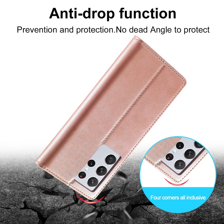 For Samsung Galaxy S21 Ultra 5G LC.IMEEKE Strong Magnetism Ultra-thin Horizontal Flip Matte TPU + PU Leather Case with Holder & Card Slots & Wallet(Rose Gold)