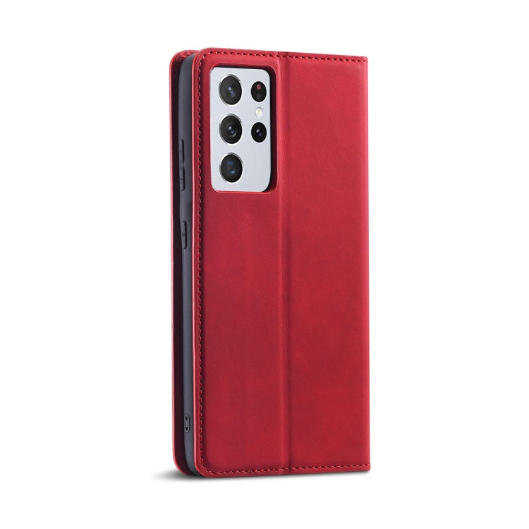 For Samsung Galaxy S21 Ultra 5G Forwenw Dream Series Oil Edge Strong Magnetism Horizontal Flip Leather Case with Holder & Card Slots & Wallet & Photo Frame(Red)